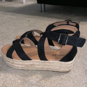 Black espadrille platform sandals